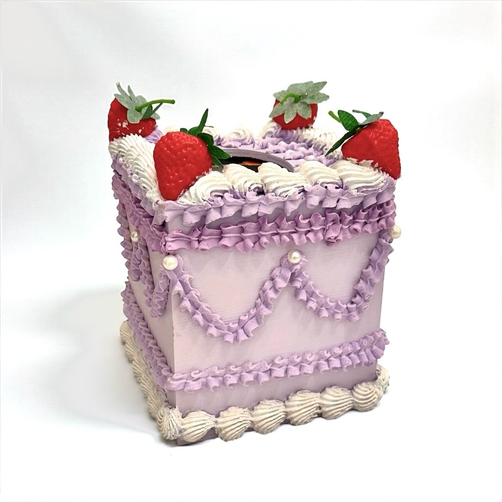 Lilac Faux Cake Tissue Box Cover Strawberry Coquette Cottagecore Decor